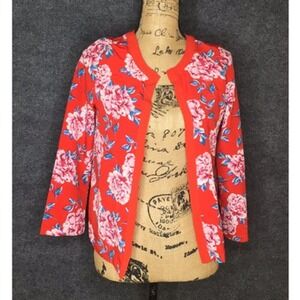 Y COO Paris Cardigan Sweater Size S Small Women's Ladies Red Floral Long Sleeve
